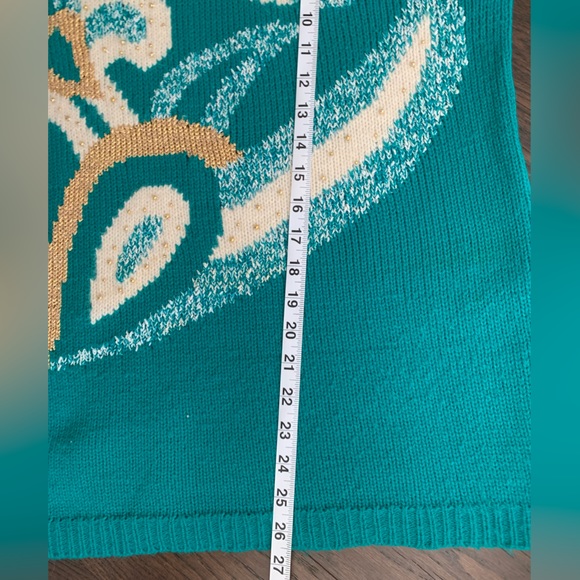 Dana Scott Pullover Crewneck Sweater Multicolor Teal Gold Geometric M 80s 90s - Picture 10 of 10